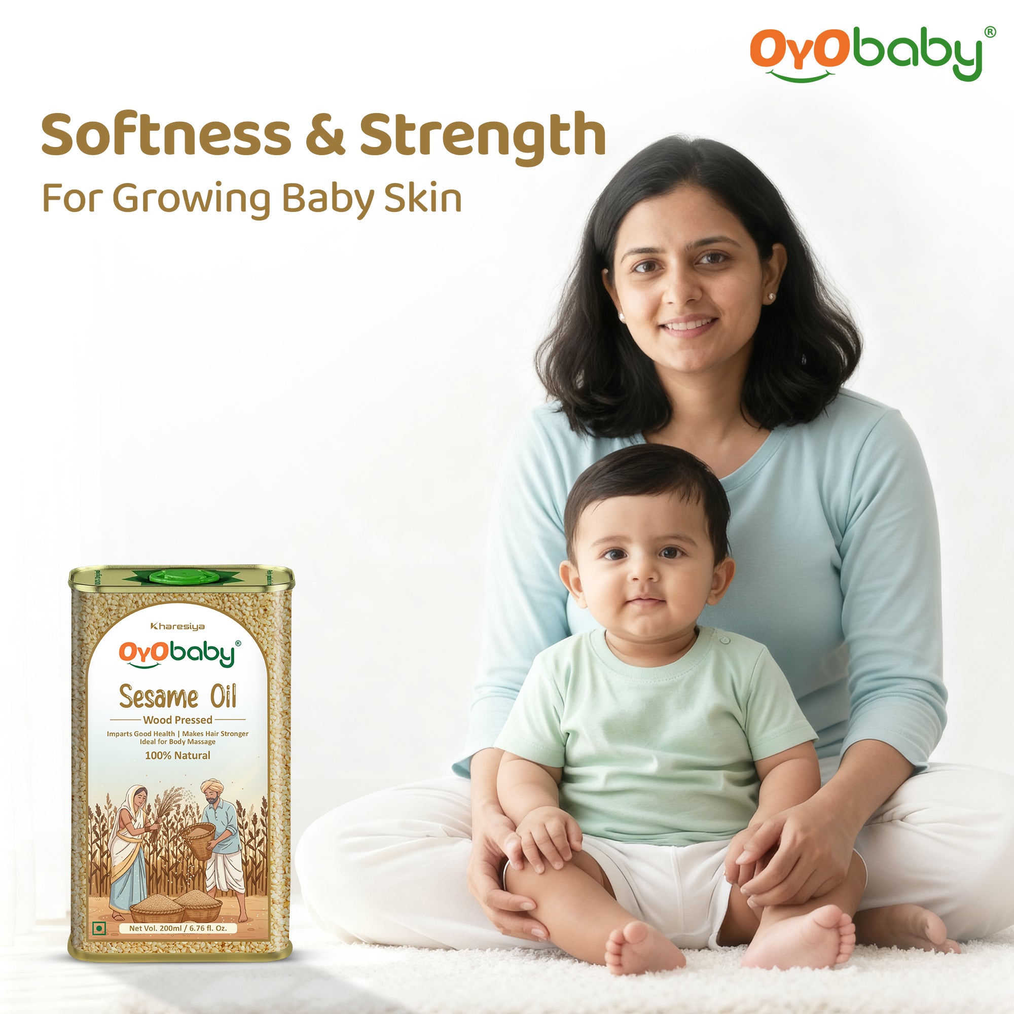 Natural Sesame Baby Oil | Wood Pressed Massage Oil for Newborn Hair & Skin Care (200 ml)