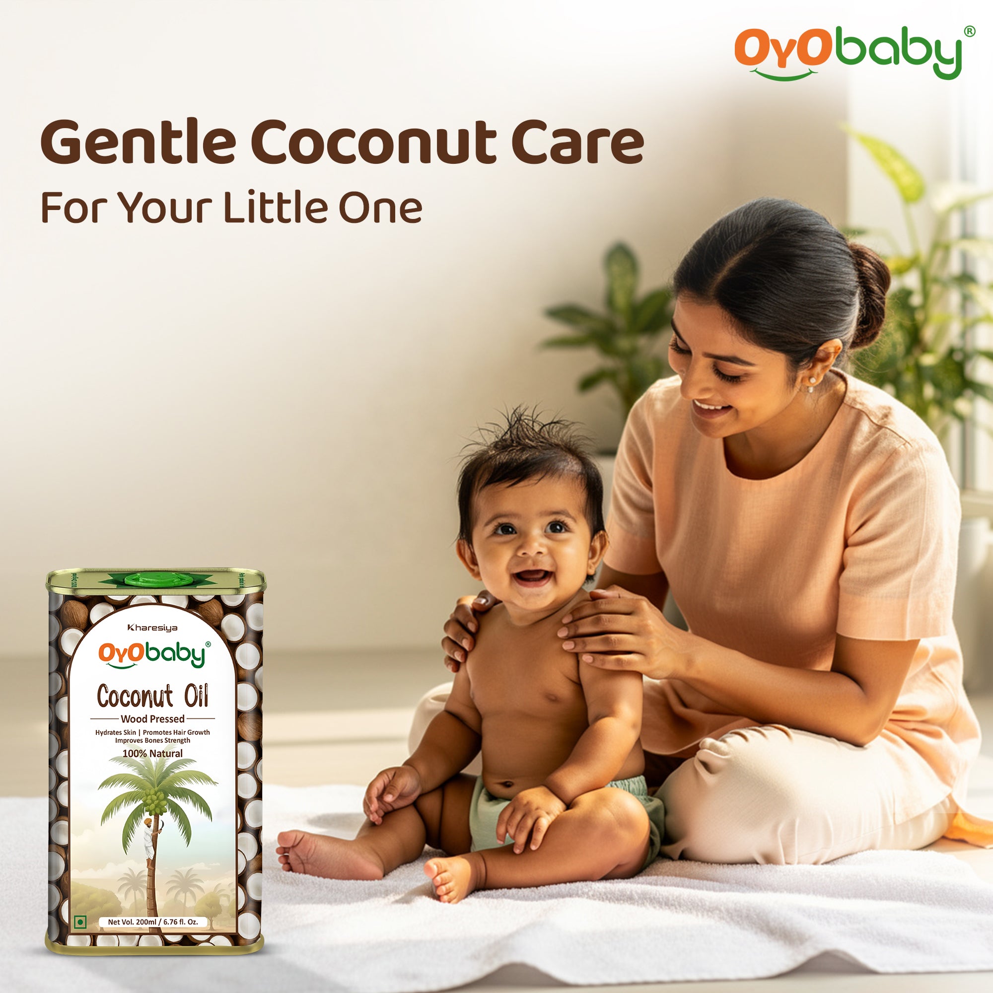 Massage Oil 100% Pure & Natural Coconut Baby Oil | Faster Physical Growth for Stronger Bones and Muscles | Wood Pressed Baby Hair Oil (200 ml)