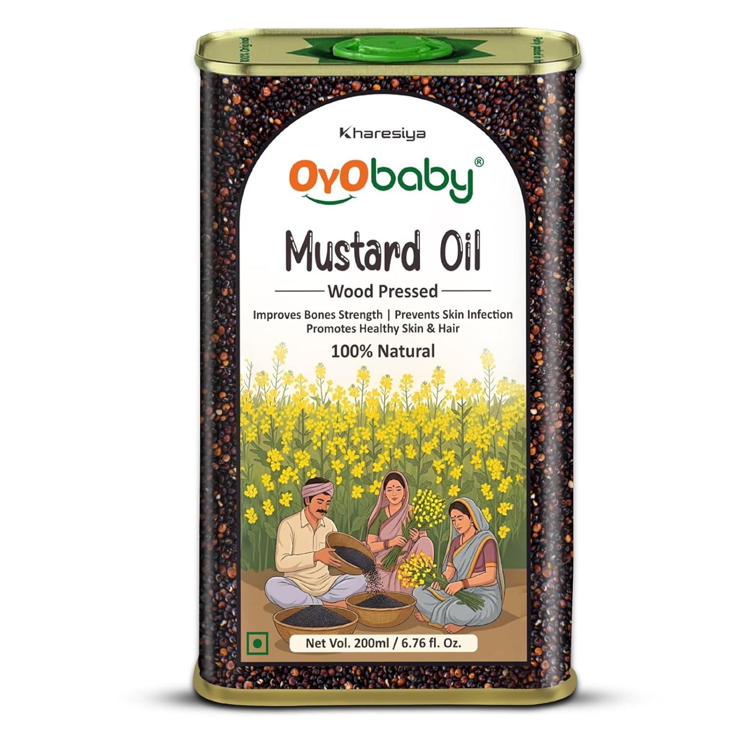 100% Natural Wood Pressed Baby Hair Oil for New Born With Mustard Baby Oil | Mustard Oil For New Born Baby Massage, Skin & Hair Care | 200ml