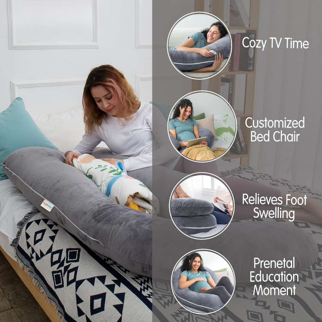C Shaped Pregnancy Pillow for Sleeping, Maternity Pillow for Pregnant Women with Washable Premium Velvet Cover (Maroon)