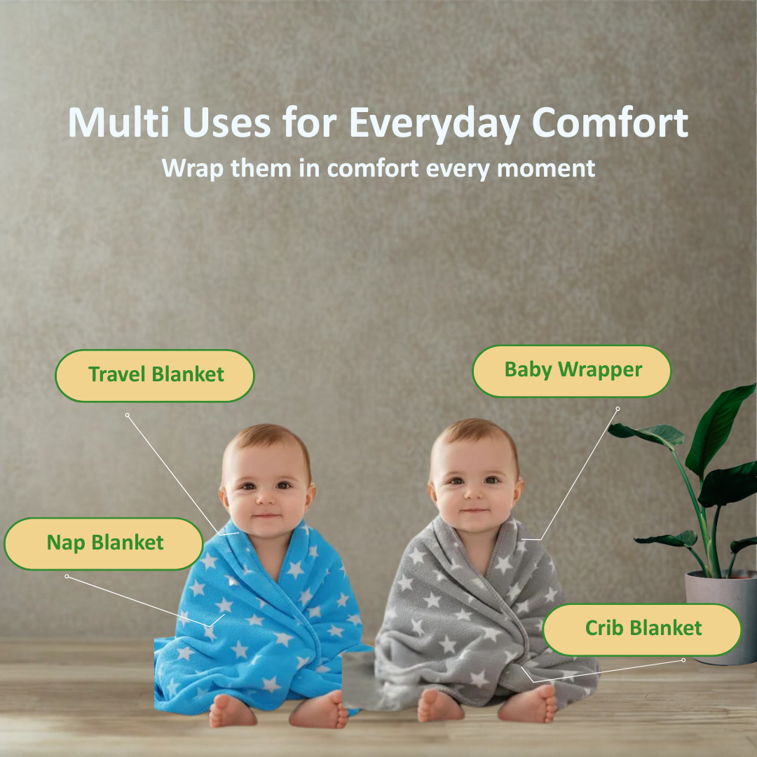 OYO BABY Soft Fleece Baby Blanket with Star Print Blue| Newborn Swaddle Wrap | Ultra Cozy, Lightweight & Breathable | Infant Bedding | Baby Shower Gift | 0-24 Months 100 * 75 cm | Unisex Baby Blanket