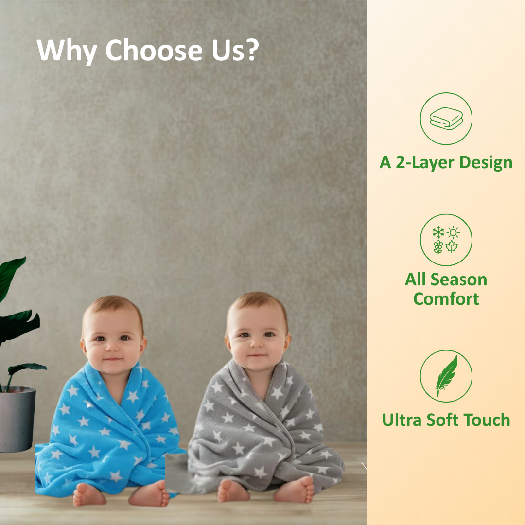 OYO BABY Soft Fleece Baby Blanket with Star Print Blue| Newborn Swaddle Wrap | Ultra Cozy, Lightweight & Breathable | Infant Bedding | Baby Shower Gift | 0-24 Months 100 * 75 cm | Unisex Baby Blanket