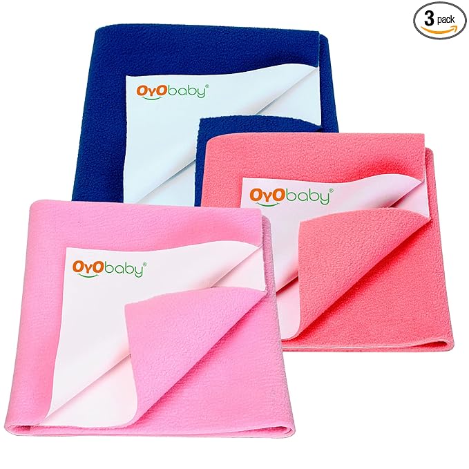 OYO BABY Waterproof Sheet, Extra Absorbent Fastest Dry Sheet for Baby, Anti-Piling Fleece Baby Bed Protector, Medium Size 70x100cm, Pack of 3