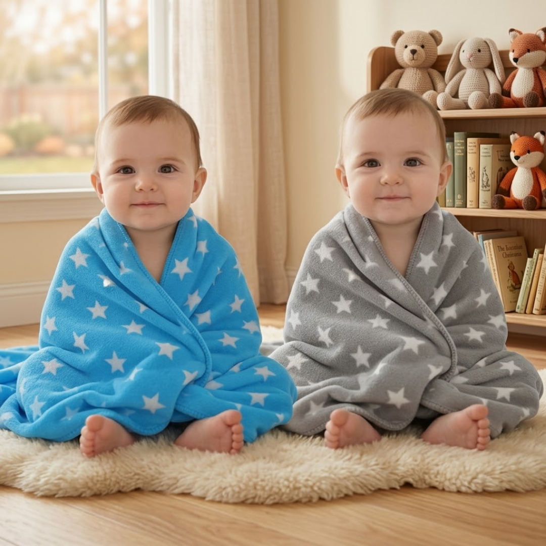 OYO BABY Soft Fleece Baby Blanket with Star Print Blue| Newborn Swaddle Wrap | Ultra Cozy, Lightweight & Breathable | Infant Bedding | Baby Shower Gift | 0-24 Months 100 * 75 cm | Unisex Baby Blanket