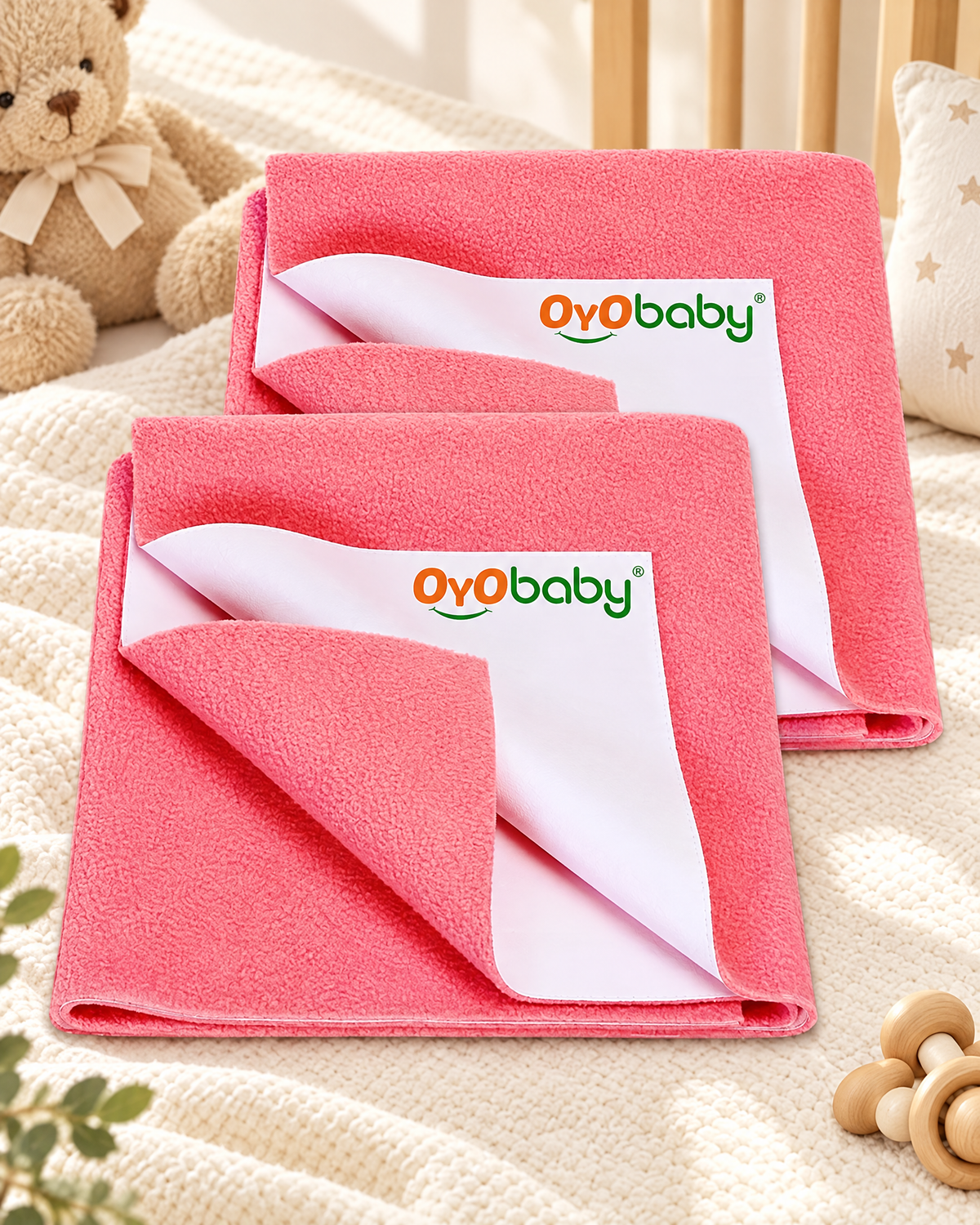 Extra Absorbent Baby Dry Sheet , 70×50 cm (Pack of 2), Waterproof Mattress Protector, Quick Dry, Rash-Free, Anti-Piling Fleece for Newborns up to 6 Months, Crib Friendly - Salmon Rose (Medium)