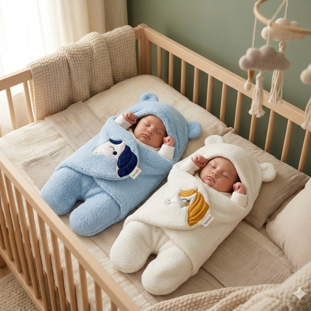 OYO BABY Newborn Baby Blanket Gift Combo Pack – Wearable Flannel Hooded Swaddle Wrapper Blanket (0-12 Months,72x68cm), Blue & Dark Blue, Skin-Friendly