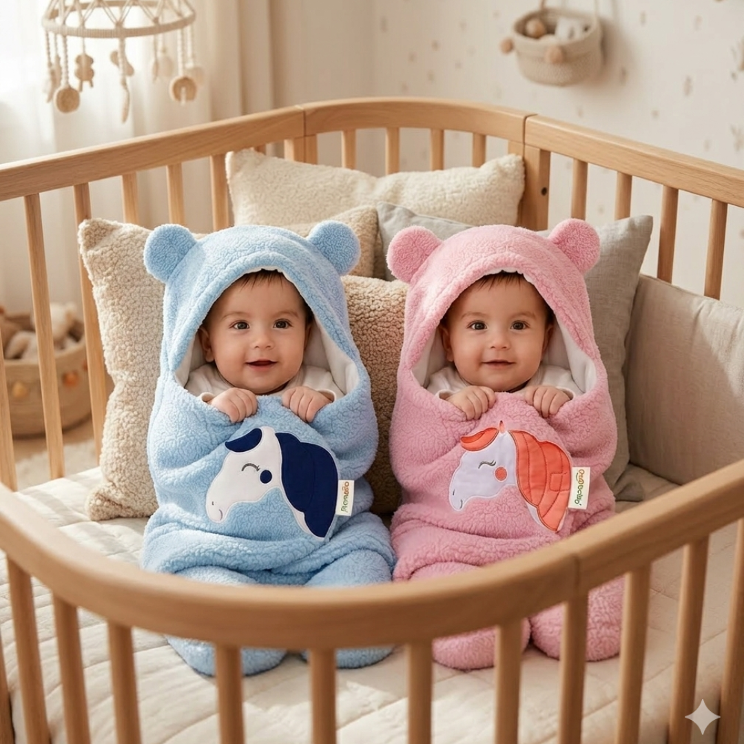 OYO BABY Newborn Baby Blanket Gift Combo Pack – Wearable Flannel Hooded Swaddle Wrapper Blanket (0-12 Months,72x68cm), Blue & Dark Blue, Skin-Friendly