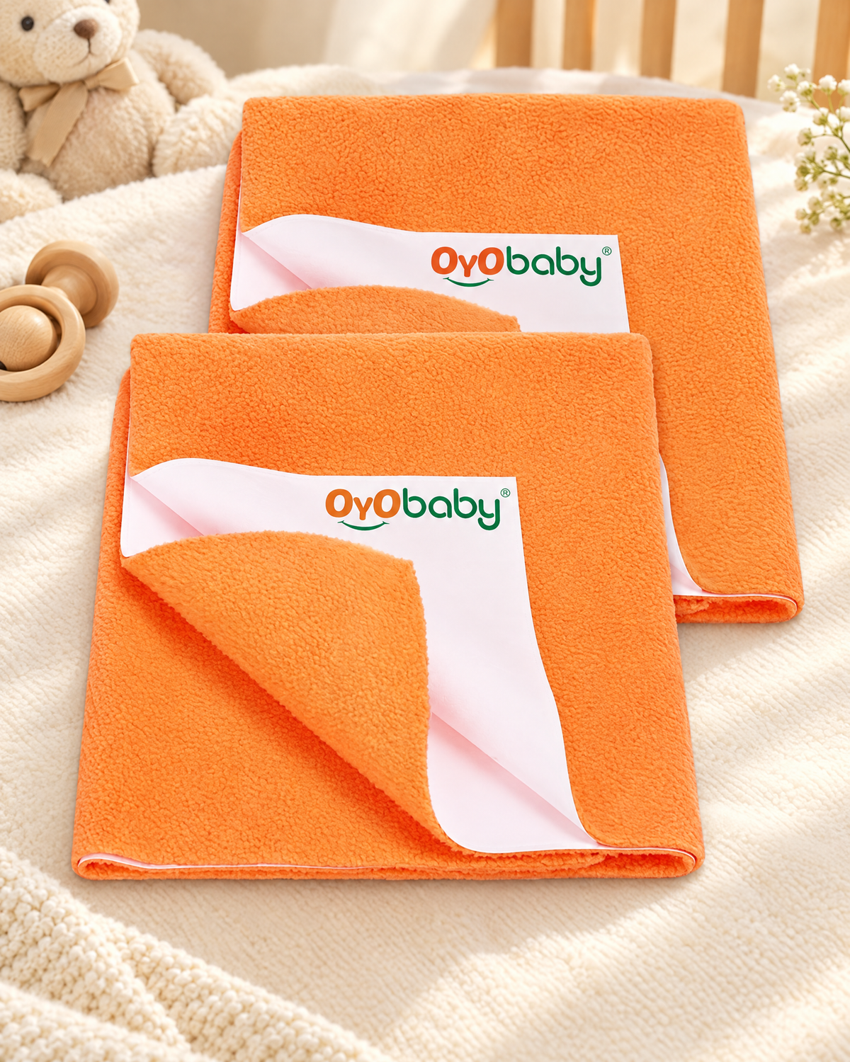 Baby Dry Sheet | Small (Pack of 2) Waterproof Mattress Protector for Newborn | Extra Absorbent, Quick Dry & Reusable Bed Pad | Soft, Rash-Free, Anti-Piling - Peach