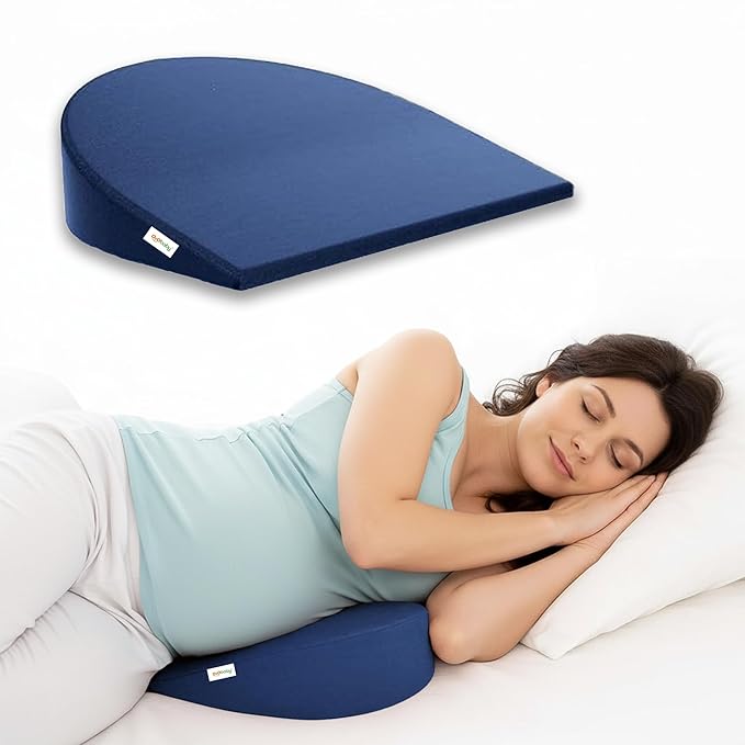 OYO BABY Memory Foam Pregnancy Support Pillow - Navy Blue | Wedge Pillow for Comfortable Sleep During Pregnancy | Provides Belly, Back & Hip Relief for Expecting Moms