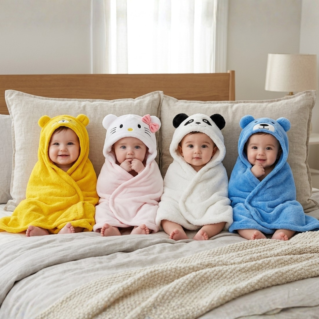 Newborn 3-in-1 Swaddle Blanket with Animal Hood – Soft All-Season Kids Blanket for (0–12 Months, 84x80cm), Skin-Friendly, Blue Bear Design, Perfect Baby Shower Gift