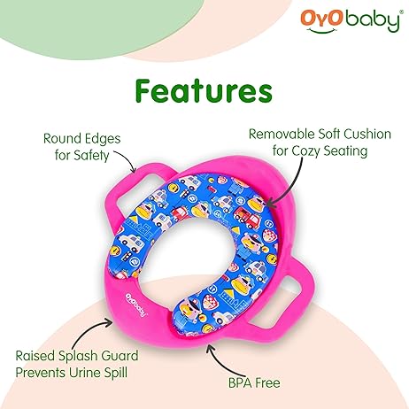 OYO BABY Cushioned Baby Potty Training Seat | Portable Toilet Seat for Child 1 + Years | Soft & Comfortable Potty Seat with Handles | Easy to Clean | Toddler Toilet Seat Pink