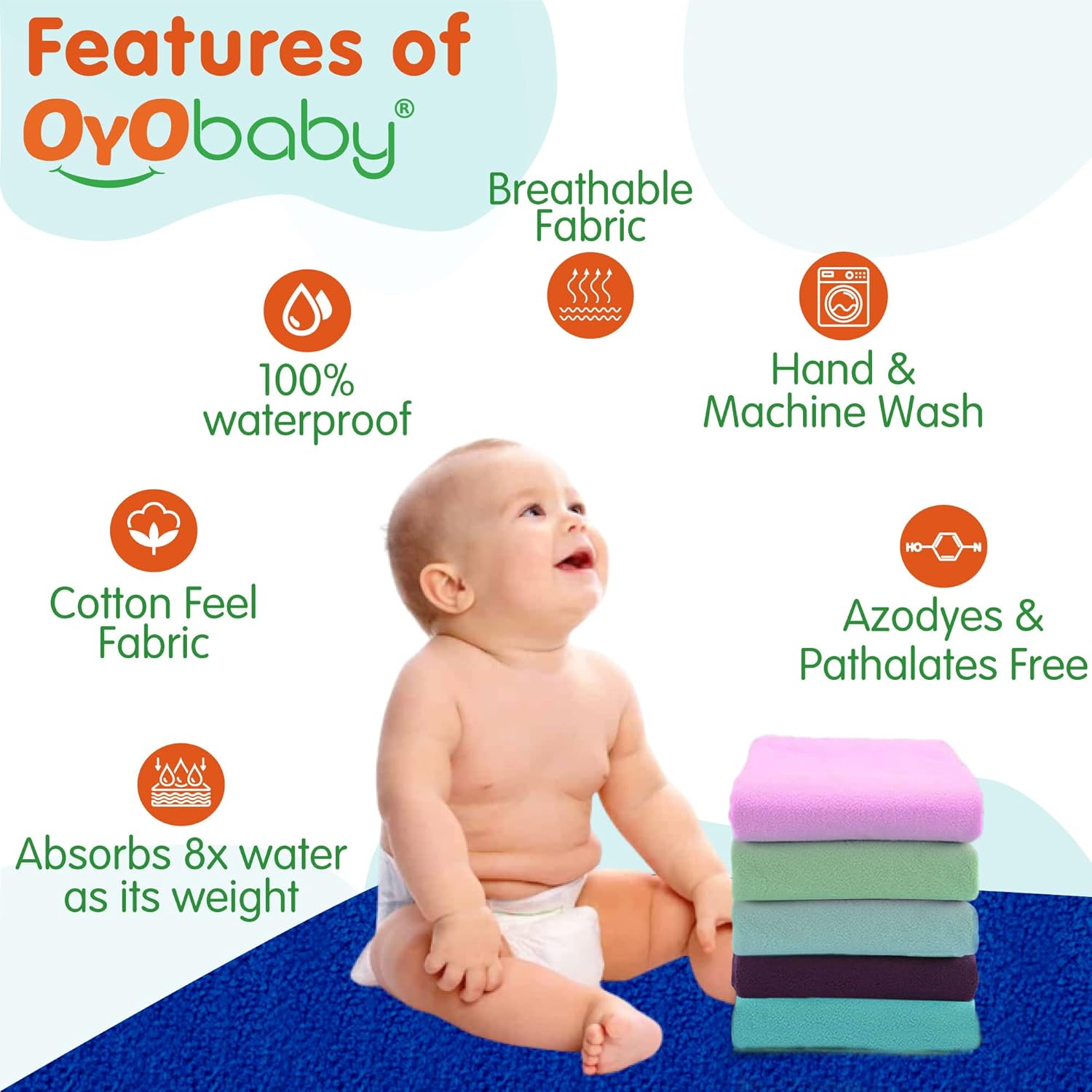 OYO BABY Waterproof Sheet, Extra Absorbent Fastest Dry Sheet for Baby, Anti-Piling Fleece Baby Bed Protector, Medium Size 70x100cm, Pack of 3