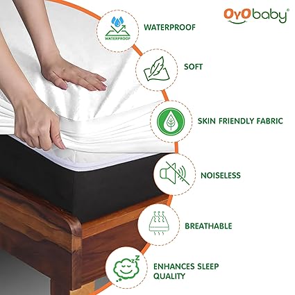 OYO BABY - 100% Waterproof Mattress Protector/Reusable Bed Cover/Hypoallergenic/Breathable Absorbent Bed Protector/Dust-Proof Cotton Terry Bed Protector Single Bed (75"x36")
