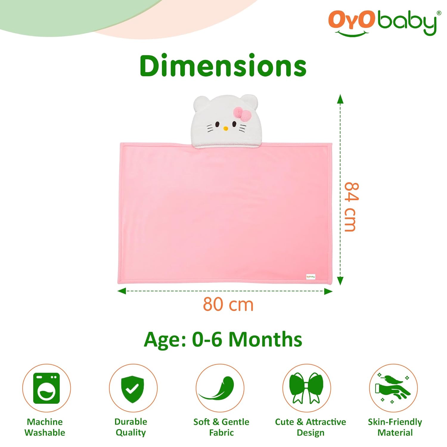 OYO BABY Soft Cotton Baby Blanket Pack – Pink Kitty & Dad Pink, 0–12 Months | Gentle & Breathable Infant Swaddle Wrap, Cozy Newborn Blanket for Sleep, Travel & Nursery, Perfect Baby Shower Gift