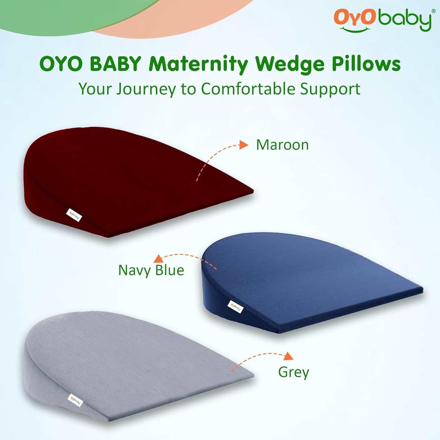 OYO BABY Memory Foam Maternity Pillow Wedge - Maroon | Full Pregnancy Support for Belly, Back, Hips & Legs | Ideal for Side Sleepers & Relaxation