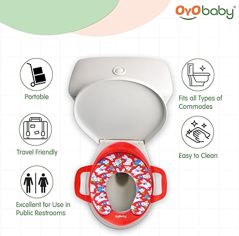 OYO BABY Cushioned Potty Seat, Toilet Seat with Handle for Kids Red