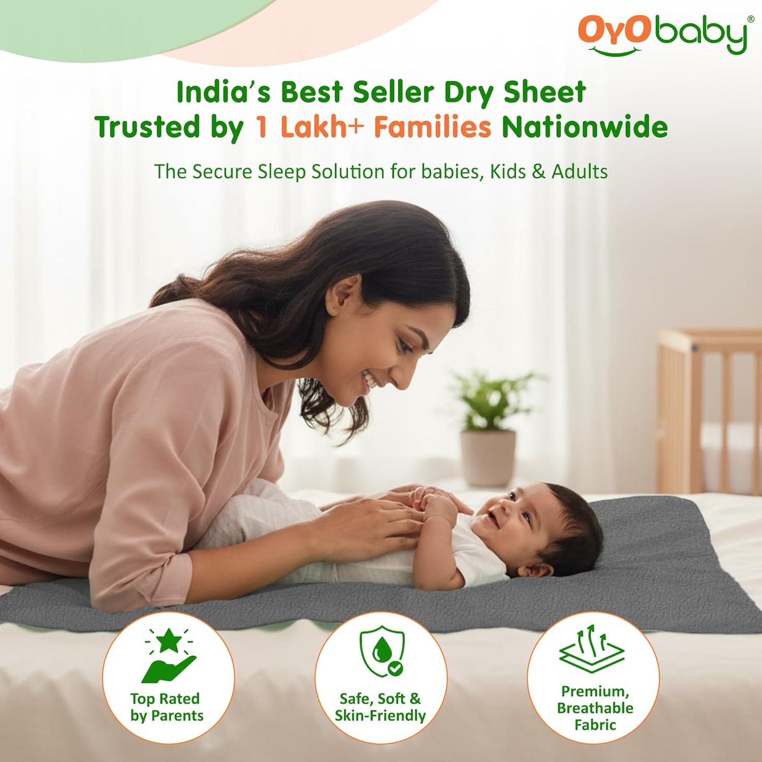 OYO BABY Waterproof Mattress Protector Double Bed Size | 260×200 cm Baby Dry Sheet Large | Soft, Quick Dry, Extra Absorbent Bed Pad | Reusable Rash-Free Anti-Piling Fleece Underpad - Sea Blue
