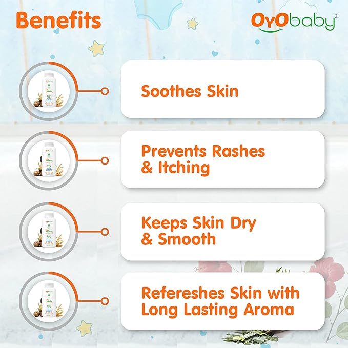 OYO BABY Gentle Baby Powder (Talc Free) For New Born Baby, Refreshes Baby’s Skin - Pack of 2 – 100gm