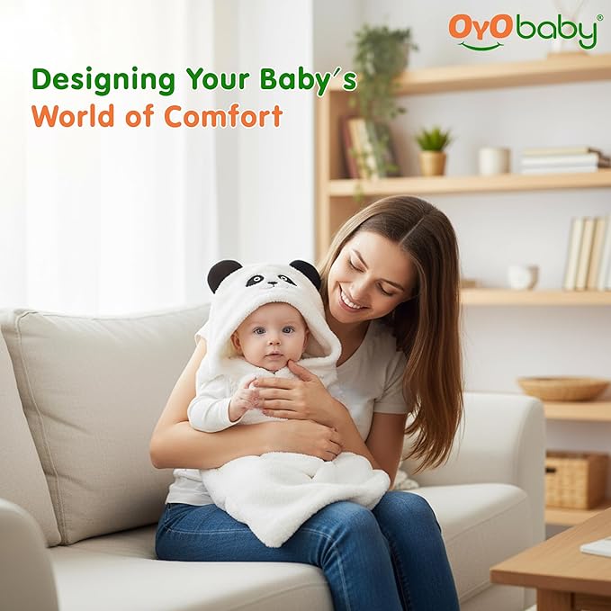 OYO BABY Newborn 3-in-1 Swaddle Blanket with Animal Hood – Soft All-Season Blanket for (0–12 Months, 84x80cm), Skin-Friendly, White Panda Design, Perfect Baby Shower Gift