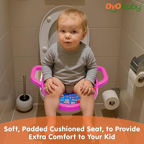 OYO BABY Cushioned Baby Potty Training Seat | Portable Toilet Seat for Child 1 + Years | Soft & Comfortable Potty Seat with Handles | Easy to Clean | Toddler Toilet Seat Pink