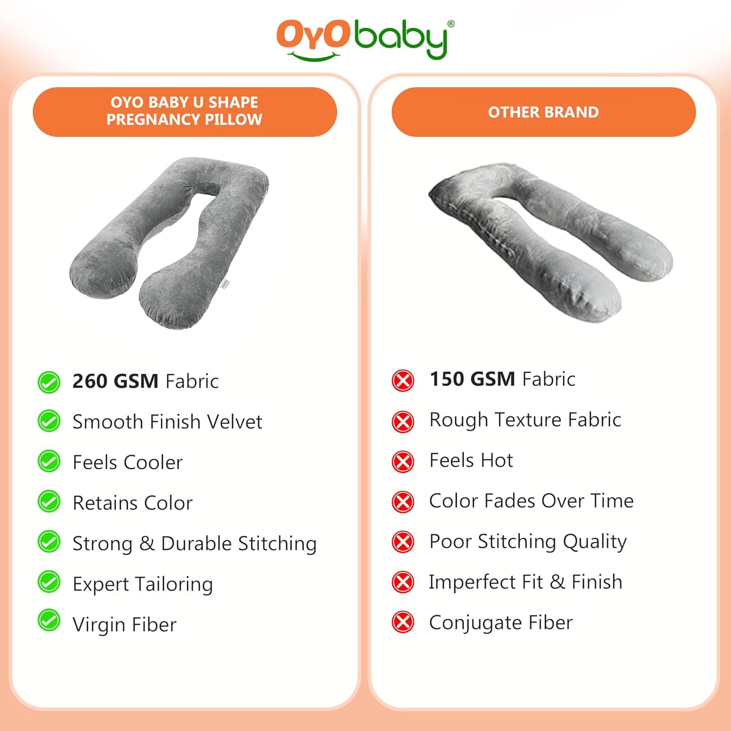 OYO BABY Cooling Pregnancy Pillows, U Shaped Silky Maternity Pillow for Pregnant Women, Pregnancy Body Pillow for Sleeping, Back Pain Relief and Pregnant Legs, HIPS, Belly Support (Grey)