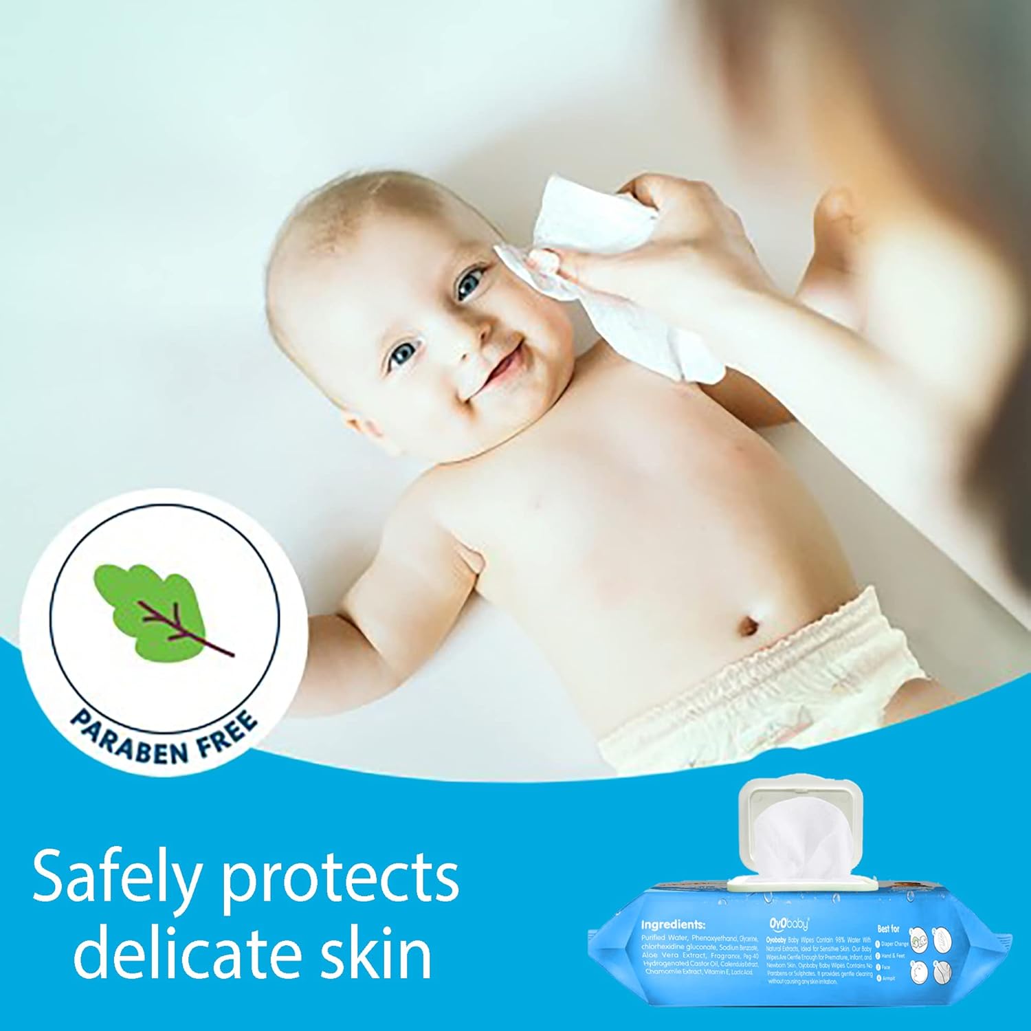 OYO BABY Diapers | Long Lasting Dry Night & Comfortable Sleep Style Diaper Pants, 36 Count (Pack of 1), & OYO BABY Soft Cleaning with Aloe Vera Baby Wipes Lids 72 Counts (Combo Pack)