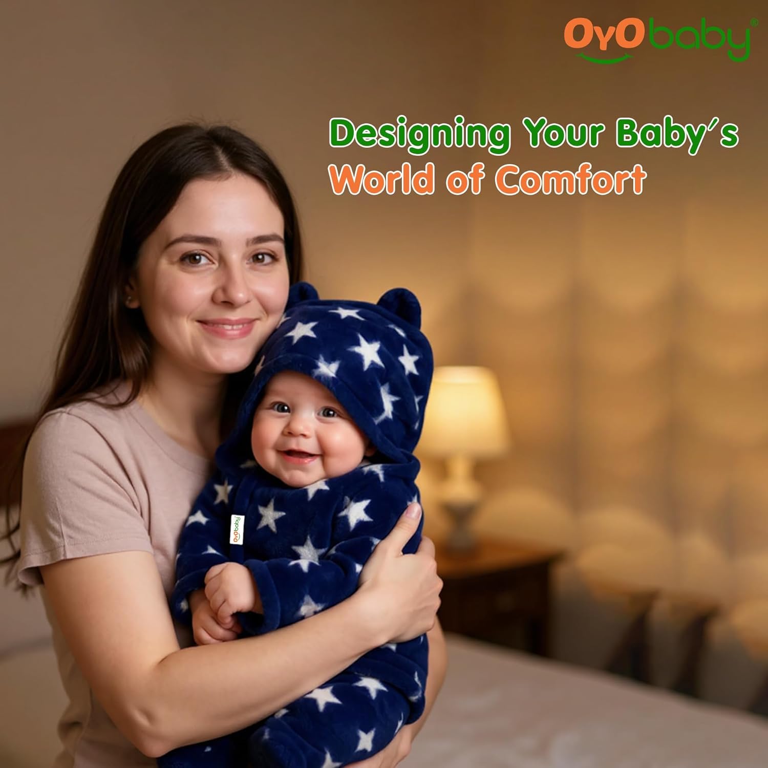 OYO BABY Baby Hooded Blankets Combo | for New Born Babies Baby Boys, Baby Girls, Babies for 0-6 Months, Fleece, Skin Friendly, 2 Blankets (Star Beige+ Star DAR Blue)