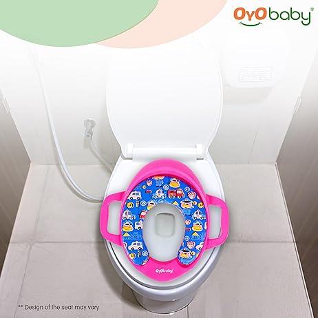 OYO BABY Cushioned Baby Potty Training Seat | Portable Toilet Seat for Child 1 + Years | Soft & Comfortable Potty Seat with Handles | Easy to Clean | Toddler Toilet Seat Pink