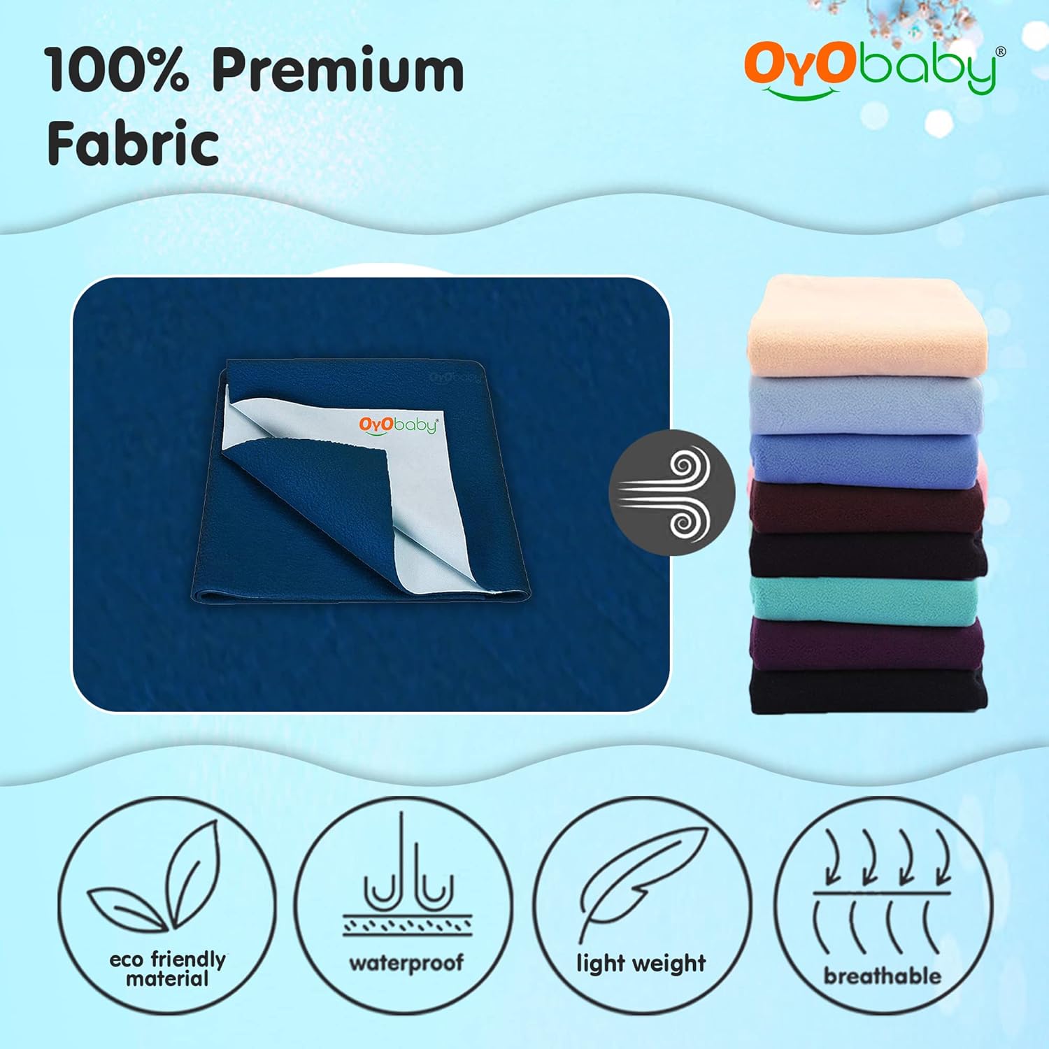 OYO BABY Baby Bed Protector Combo | 3 Pieces: 1 Large Dry Sheet 140×100 cm + 2 Medium Dry Sheets 100×70 cm | Waterproof, Breathable, Anti-Pilling & Quick-Dry