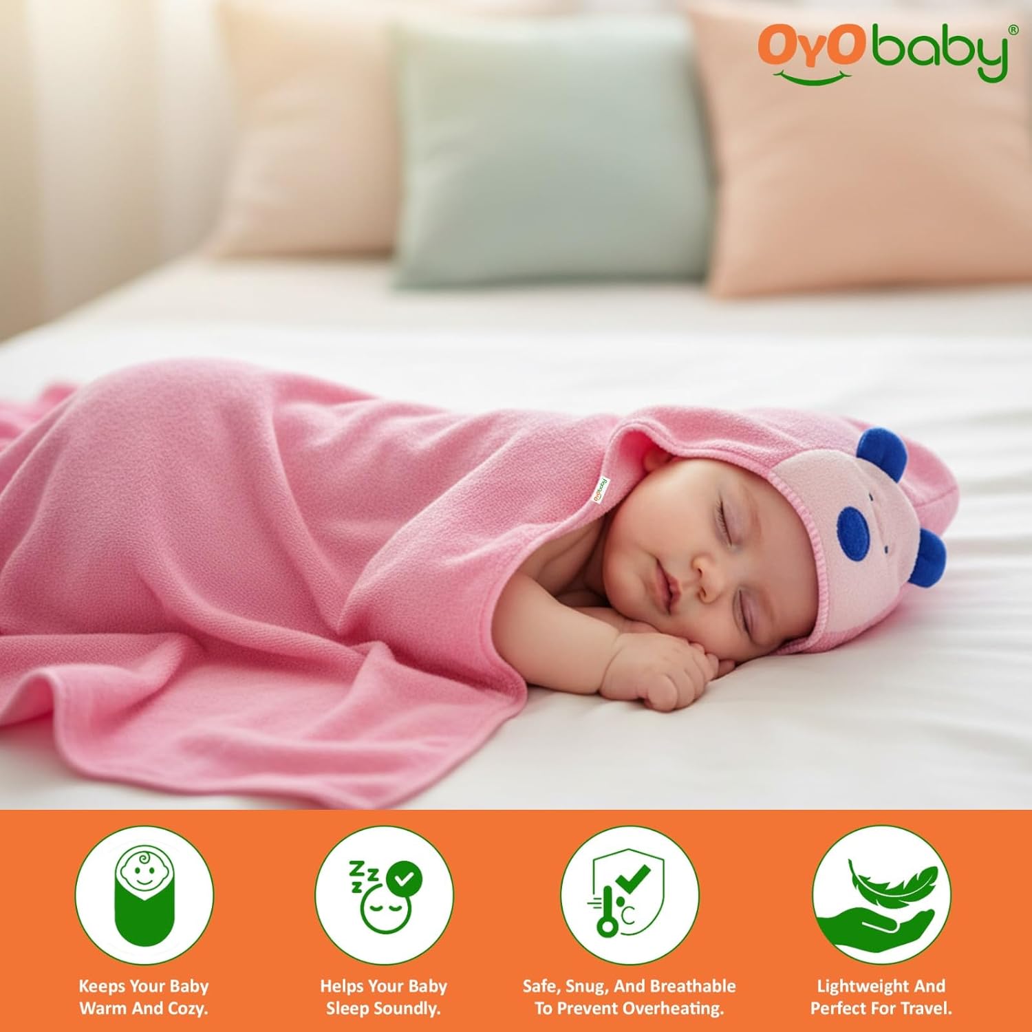 OYO BABY Baby Blanket Combo Pack – 3 Pcs Hooded Wrappers for Newborn Boys & Girls | Soft, Lightweight, Multi-Purpose Baby Wrapper/Blanket (0–12 Months, 84×62 cm)