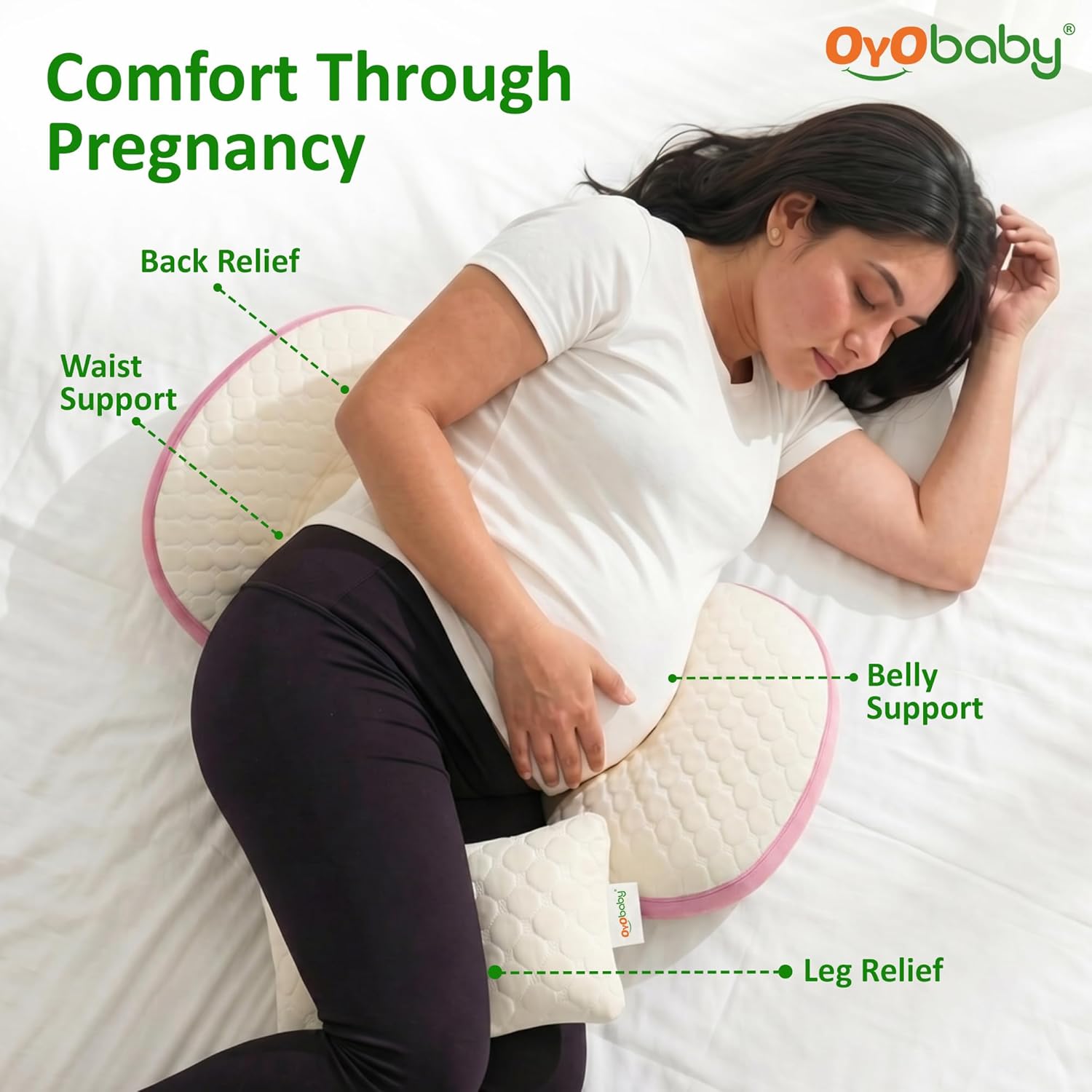 H Shape Pregnancy Pillow for Sleeping | Maternity Support Pillow with Adjustable Velcro | PInk Belly & Waist Support | Microfiber Filling |