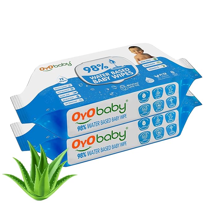 OYO BABY Wipes for new born baby with Lid | 72 Wipes x Pack of 2-144 Wipes for kid | Extra Thick & Moist Wet Vipes for Babies | Prevents Skin Redness & Rashes | Enriched with Aloe Vera, Vitamin E