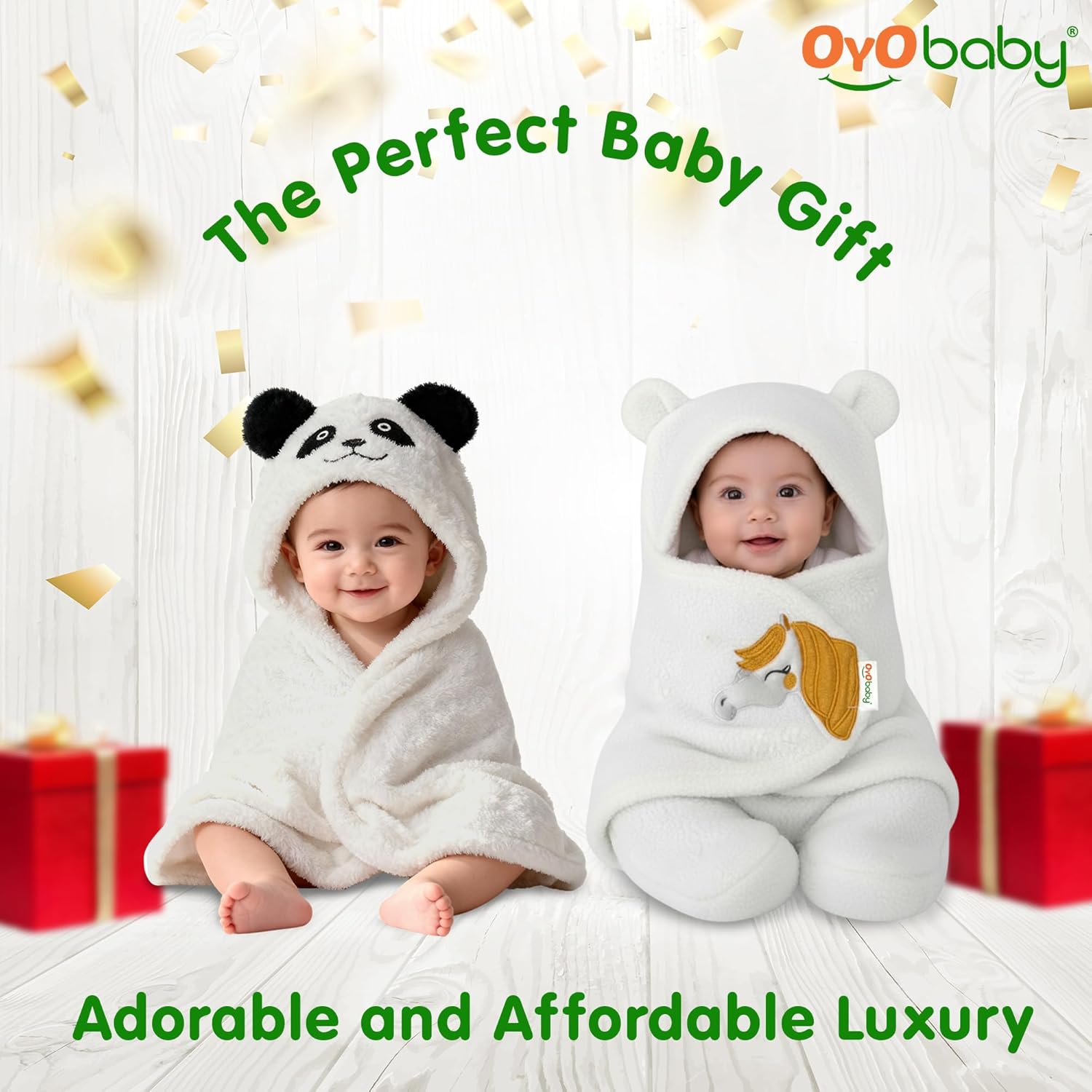 OYO BABY Newborn Baby Blanket Combo Pack – Hooded Wrapper Sleeping Bag & Baby Bath Towel
