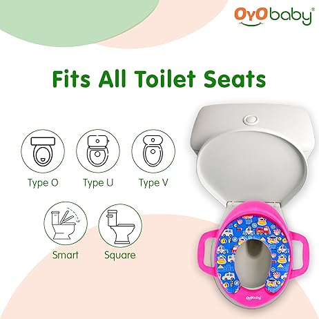 OYO BABY Cushioned Baby Potty Training Seat | Portable Toilet Seat for Child 1 + Years | Soft & Comfortable Potty Seat with Handles | Easy to Clean | Toddler Toilet Seat Pink
