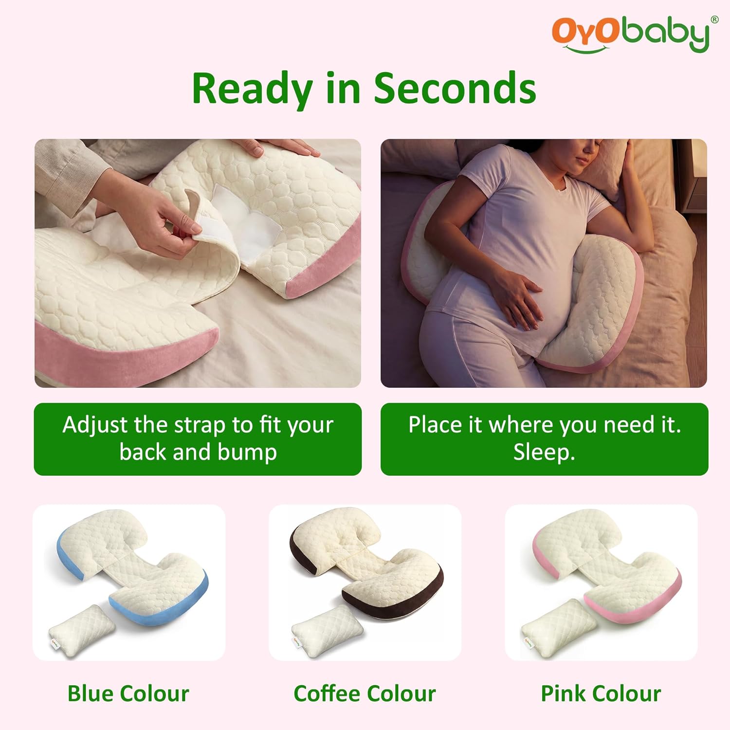 H Shape Pregnancy Pillow for Sleeping | Maternity Support Pillow with Adjustable Velcro | PInk Belly & Waist Support | Microfiber Filling |