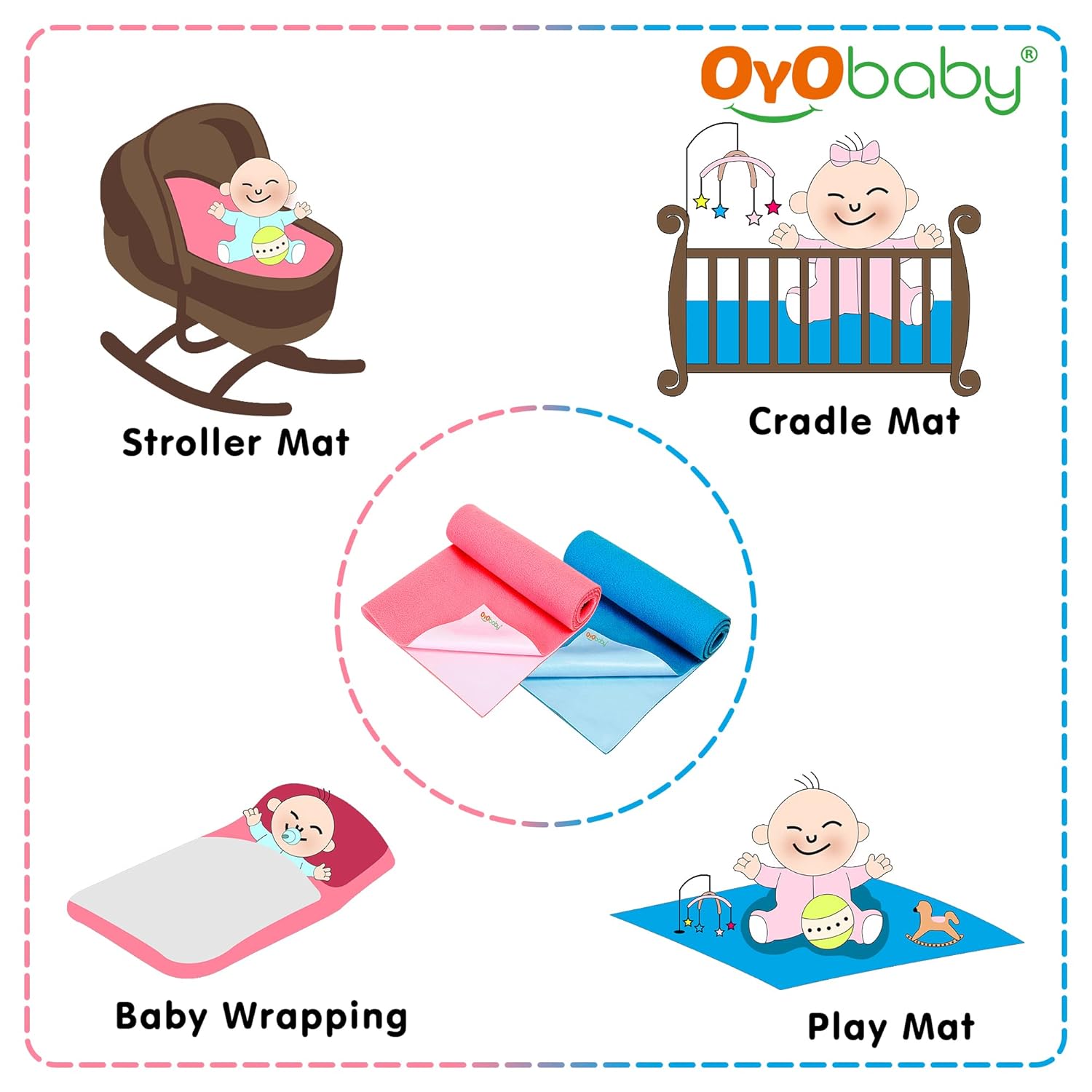 OYO BABY Waterproof Baby Bed Protector Dry Sheets for New Born babies | Reusable Mats | Cot & Bassinet Gift Pack (Gift Pack 2, Salmon Rose)