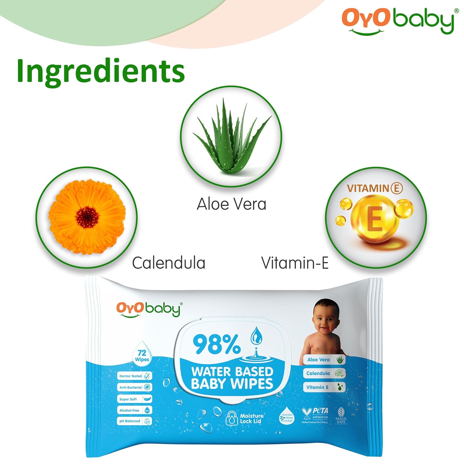 OYO BABY Wipes for new born baby with Lid | 72 Wipes for Kid | Extra Thick & Moist Wet Vipes for Babies | Prevents Skin Redness & Rashes | Enriched with Aloe Vera, Vitamin E