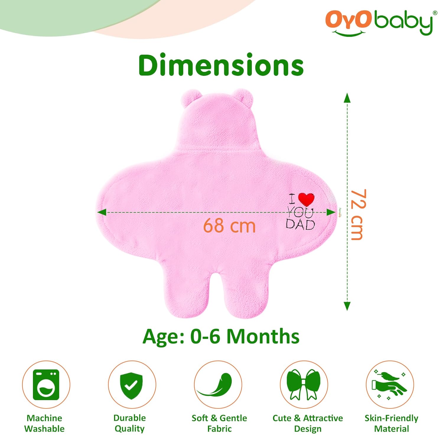 OYO BABY Soft Cotton Baby Blanket Pack – Pink Kitty & Dad Pink, 0–12 Months | Gentle & Breathable Infant Swaddle Wrap, Cozy Newborn Blanket for Sleep, Travel & Nursery, Perfect Baby Shower Gift