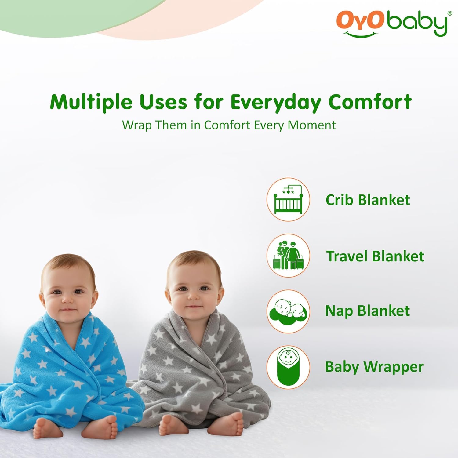 OYO BABY Soft Fleece Baby Blanket with Star Print Blue| Newborn Swaddle Wrap | Ultra Cozy, Lightweight & Breathable | Infant Bedding | Baby Shower Gift | 0-24 Months 100 * 75 cm | Unisex Baby Blanket