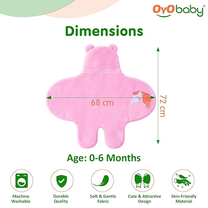 OYO BABY Newborn Baby Blanket Combo Pack – 2 Pcs Super Soft Micro Fleece Wrapper/Sleeping Bag (0-6 Months, 72x68 cm, Pink & Dark Blue, Skin-Friendly, Boys & Girls)