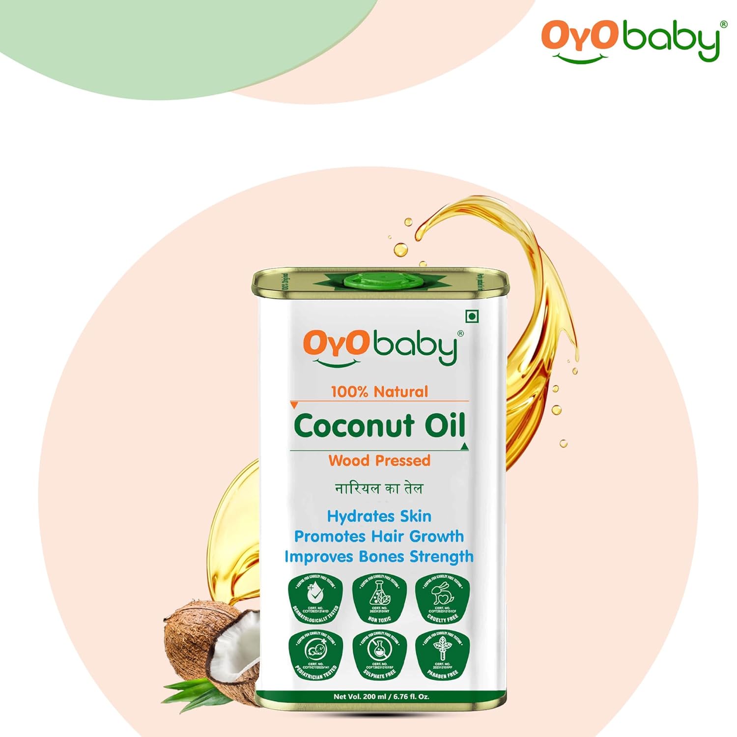 OYO BABY Massage Oil 100% Pure & Natural Coconut Baby Oil | Faster Physical Growth for Stronger Bones and Muscles | Wood Pressed Baby Hair Oil