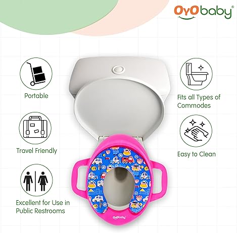 OYO BABY Cushioned Baby Potty Training Seat | Portable Toilet Seat for Child 1 + Years | Soft & Comfortable Potty Seat with Handles | Easy to Clean | Toddler Toilet Seat Pink