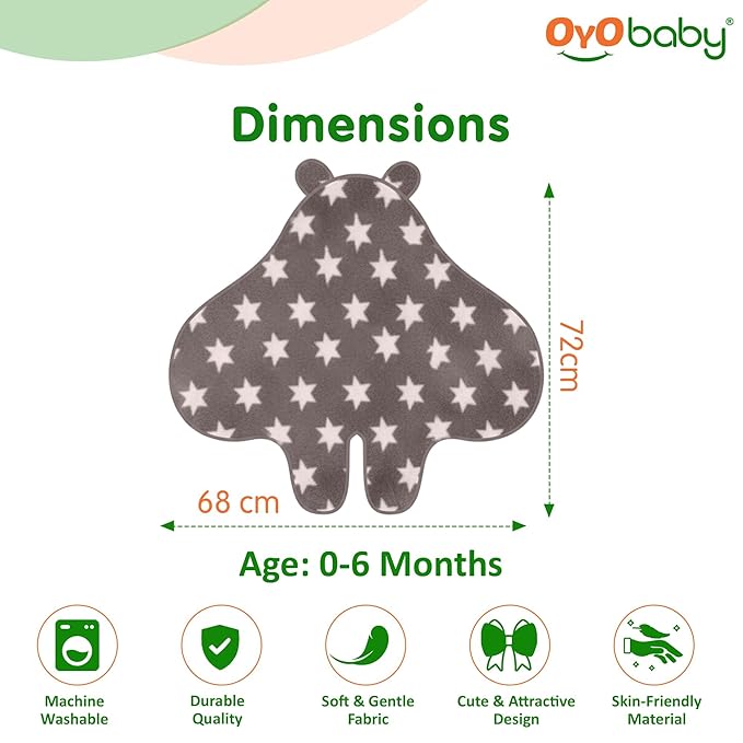 OYO BABY Ultra-Soft Baby Swaddle Wrap Blanket with Hood & Booties – Warm Fleece Sleeping Bag for Newborns (0–6 Months 72 * 68 cm) – Star Print, Grey & Blue