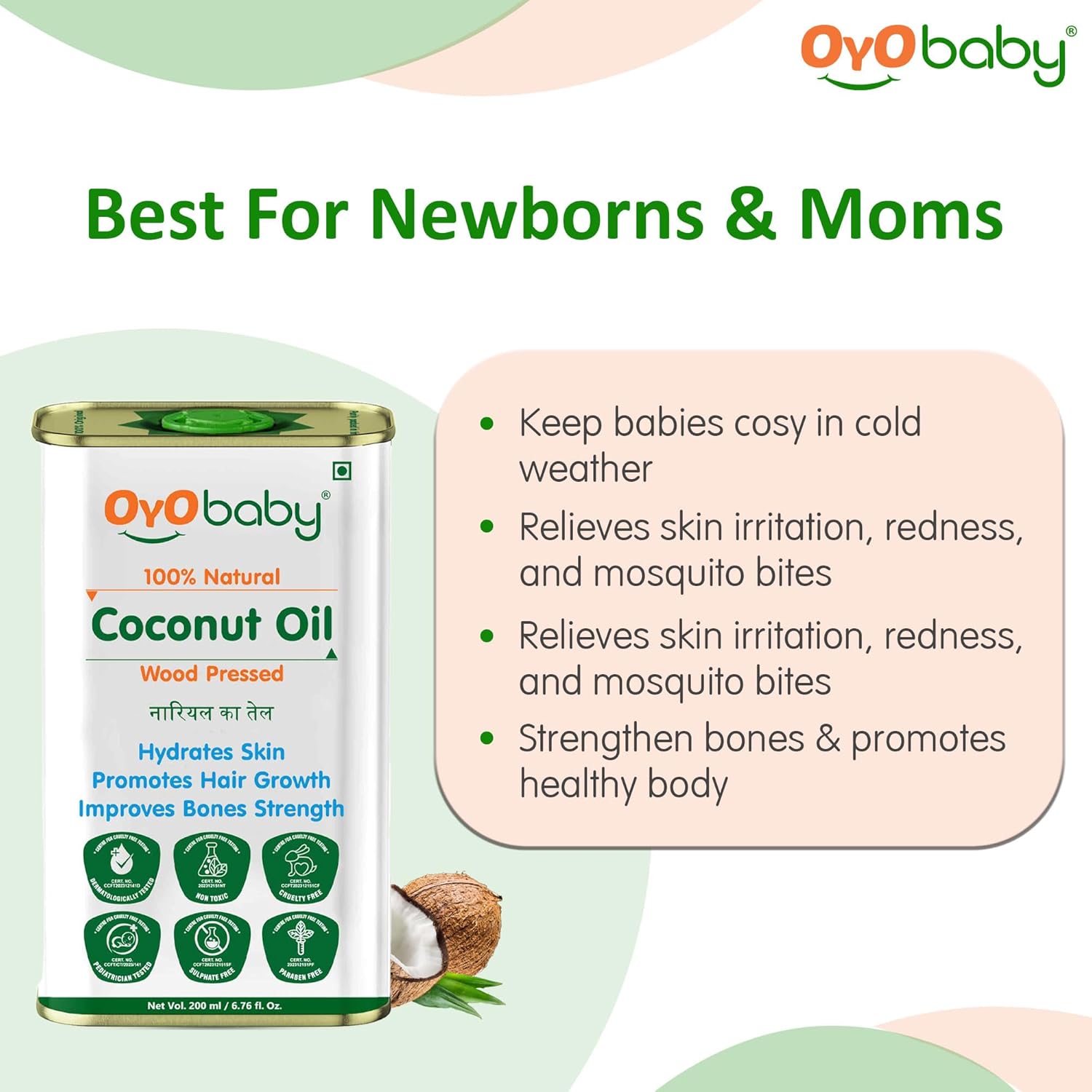 OYO BABY Massage Oil 100% Pure & Natural Coconut Baby Oil | Faster Physical Growth for Stronger Bones and Muscles | Wood Pressed Baby Hair Oil