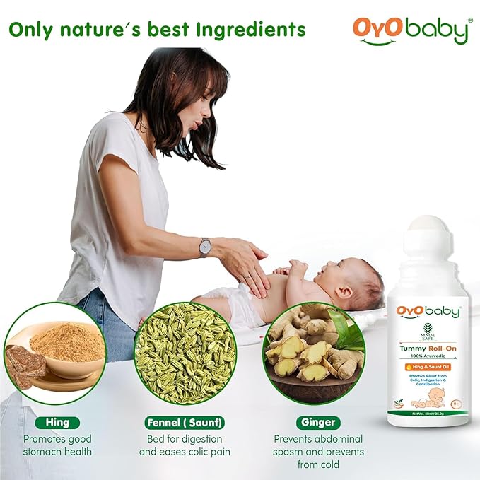 OYO BABY Tummy Roll On 40ml for Gastric & Colic Relief | After Bite Turmeric Balm 25g - 100% Ayurvedic, Insect & Mosquito Bite Protection