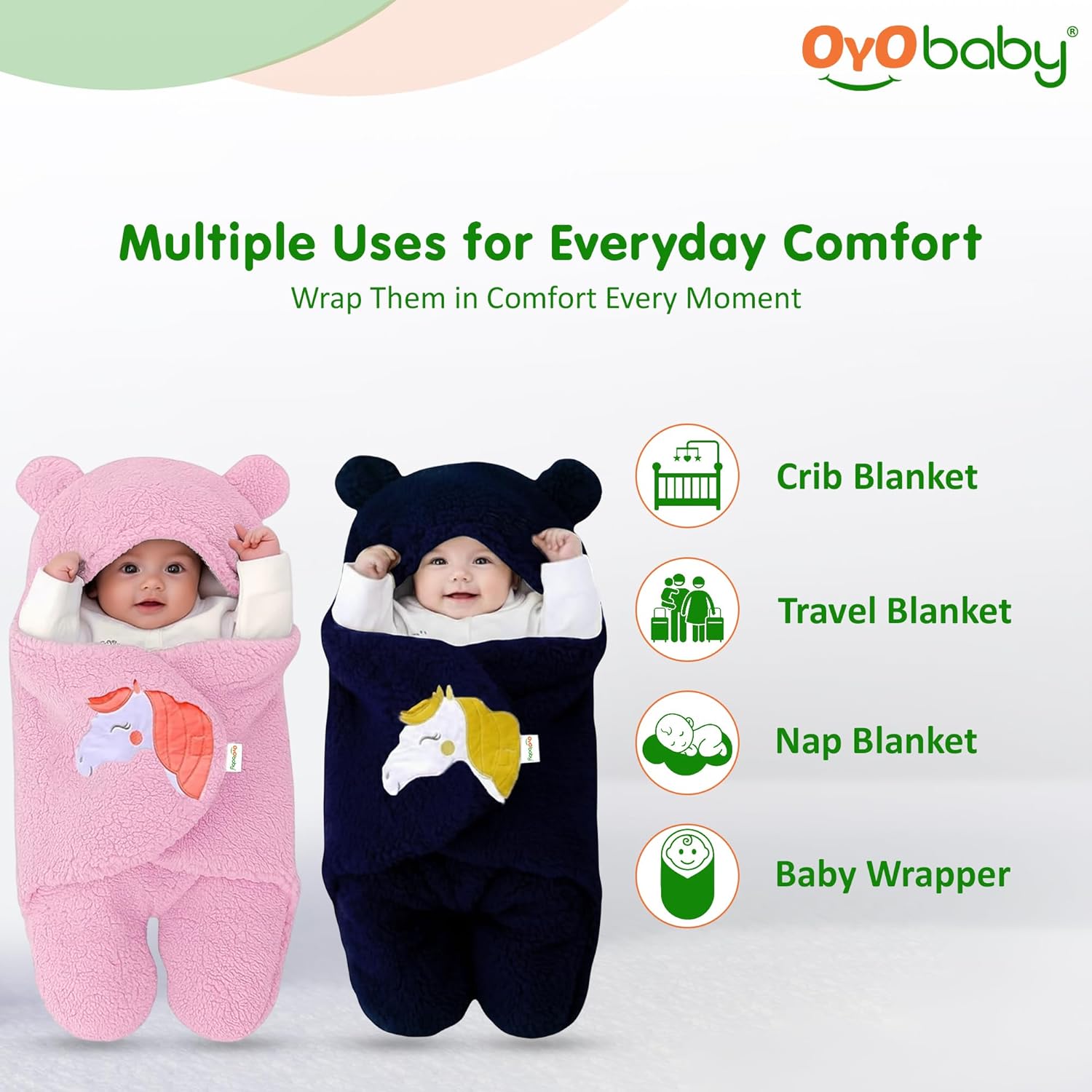OYO BABY Newborn Baby Blanket Combo Pack – 2 Pcs Super Soft Micro Fleece Wrapper/Sleeping Bag (0-6 Months, 72x68 cm, Pink & Dark Blue, Skin-Friendly, Boys & Girls)