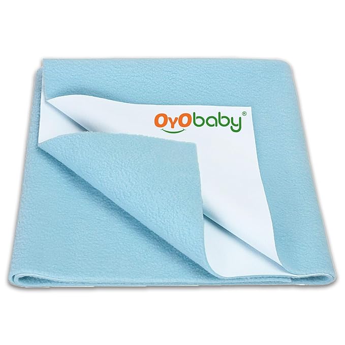 OYO BABY Waterproof Mattress Protector Double Bed Size | 260×200 cm Baby Dry Sheet Large | Soft, Quick Dry, Extra Absorbent Bed Pad | Reusable Rash-Free Anti-Piling Fleece Underpad - Sea Blue