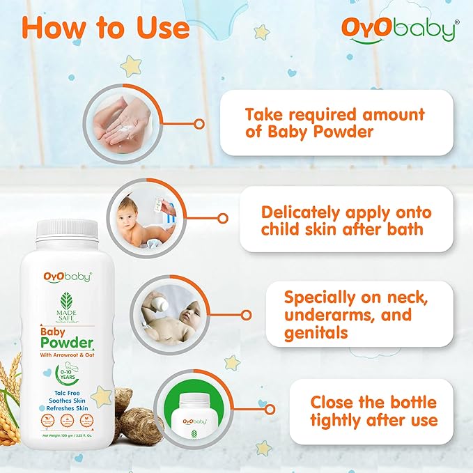 OYO BABY Gentle Baby Powder (Talc Free) For New Born Baby, Refreshes Baby’s Skin - Pack of 2 – 100gm