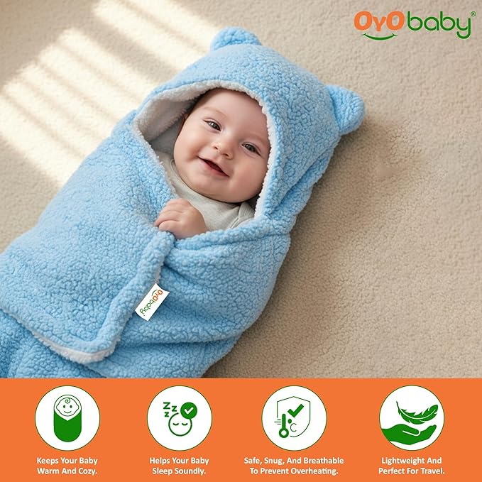 OYO BABY Super Soft Baby Blankets for Newborns – Pack of Hooded Swaddle Wrappers Cum Wearable Blankets for Boys & Girls