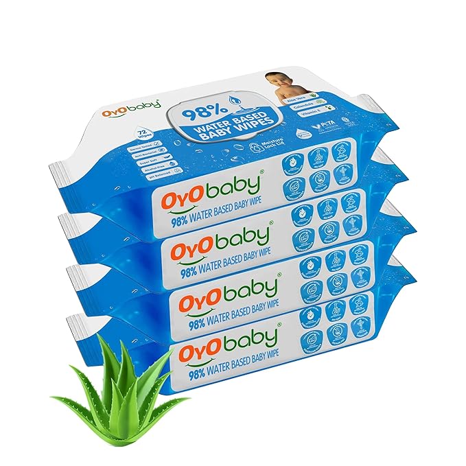 OYO BABY Wipes for new born baby with Lid | 72 Wipes x Pack of 4-288 Wipes for kid | Extra Thick & Moist Wet Vipes for Babies | Prevents Skin Redness & Rashes | Enriched with Aloe Vera, Vitamin E